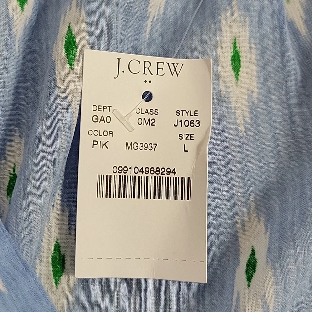 J. Crew Women's Blue White Green W/ Bow Accent Sleeveless Top, L NWT - Picture 5 of 7